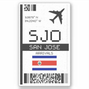 SJO San Jose Boarding Pass - Costa Rica Travel Aufkleber
