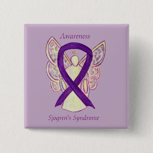 Sjogrens Syndrome Awareness Angel Ribbon Art Butto Button