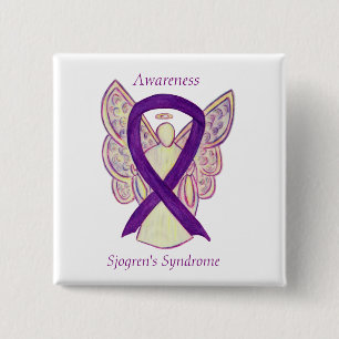 Sjogrens Syndrome Awareness Angel Ribbon Art Butto Button