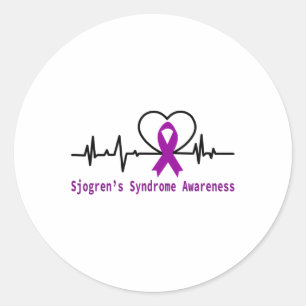 Sjogrens Syndrome Awareness Heartbeat Lila Ribbo Runder Aufkleber