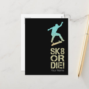 Sk8 oder Die! Olli Skater Vintag für Skateboarder Feiertagspostkarte