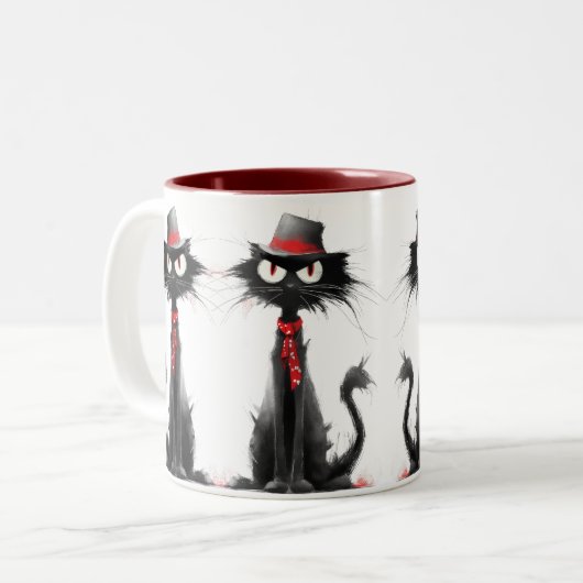 Ska Cat Mug – Black Cat with Ska Style & Attitude Zweifarbige Tasse (Vorderseite Links)