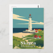Skagen, Dänemark Leuchtturm Retro Art Postkarte (Vorne/Hinten)