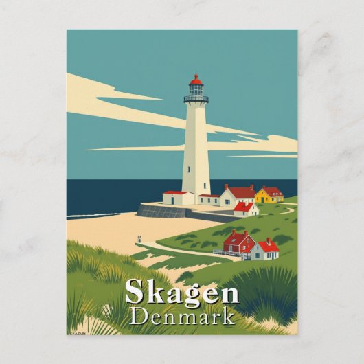 Skagen, Dänemark Leuchtturm Retro Art Postkarte (Vorderseite)