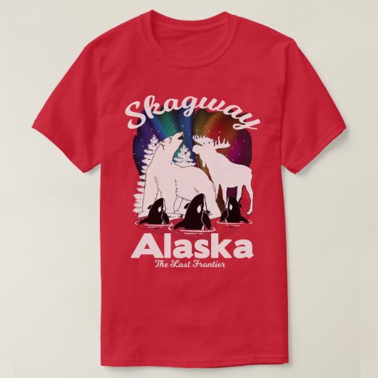 Skagway Alaska Aurora Borealis Bear Orca Moose Kee T-Shirt (Design vorne)