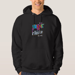 Skagway Alaska USA Colorful Moose Art Vacation Sou Hoodie