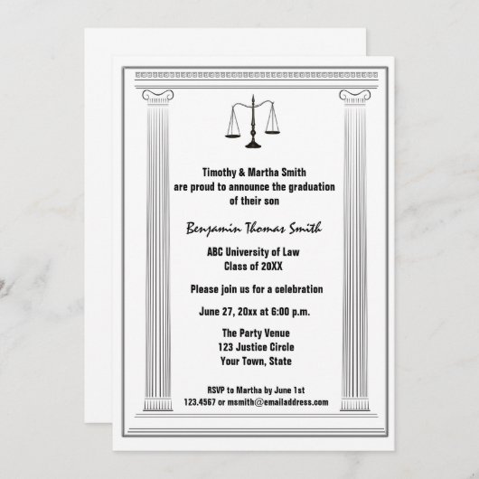Skalen, Spalten, Gesetz graduiertes Annoucement Einladung (Vorne/Hinten)