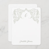 Skalierte Vintage Geblüht Monogramm-Stationerie Mitteilungskarte (Vorne/Hinten)