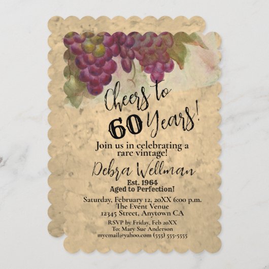 Skalierte Weinberge Wasserfarbe auf 60 Jahre Einladung (Vorne/Hinten)