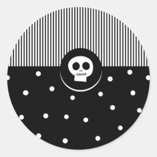 Skalp mit Laune Schwarz & Weiße Polka Punkte & Str Runder Aufkleber