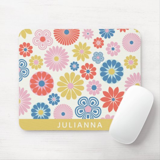 Skandi Boho Folk Blumenmuster personalisiert Mousepad (Mit Mouse)