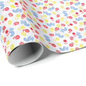 Skandi Ditsy Blaue Vogel Rot Gelbe Blume Geschenkpapier (Rolleneckpunkt)