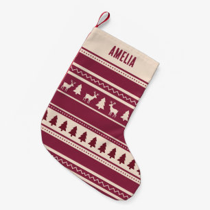 Skandi Fair Isle   Roter benutzerdefinierter Name Kleiner Weihnachtsstrumpf