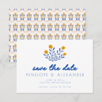 Skandi Folk Blume in blauer und gelber Hochzeit