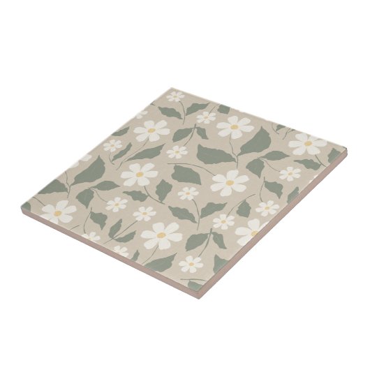Skandi-Moderne Daisy-Blumenmuster in weichem Beige Fliese (Seite)