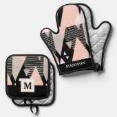 Skandi Mountain Peak Design Ofenhandschuh & Topflappen-Set (Vorderseite/Rückseite)