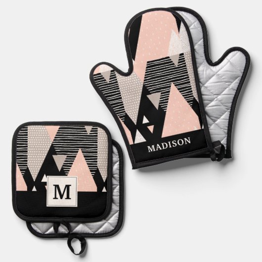 Skandi Mountain Peak Design Ofenhandschuh & Topflappen-Set (Vorderseite/Rückseite)