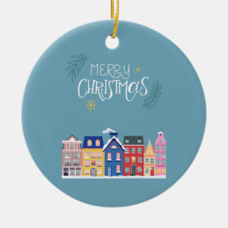 Skandi Nordic Houses Blaue Weihnachtsdekoration Keramik Ornament