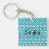 Skandinavien blau mit weißen Blume bearbeitbar Schlüsselanhänger (Vorderseite)