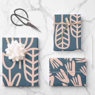 Skandinavien Floral Abstrakt Steel Blue Blush Geschenkpapier Set