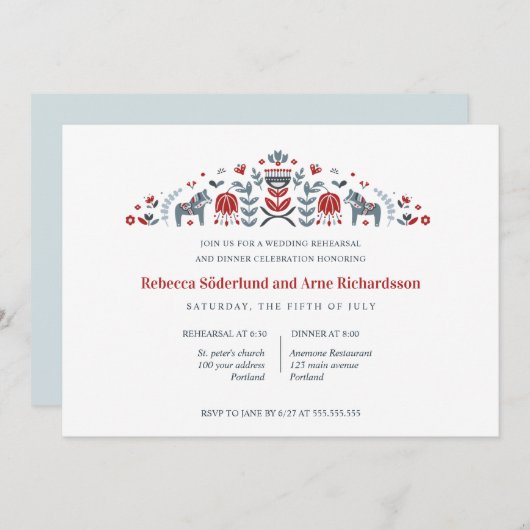 Skandinavien Folk Art Dala Probe Abendessen Einladung (Vorne/Hinten)