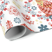 Skandinavien Folk Art Woodland Red Fox Blume Geschenkpapier (Rolleneckpunkt)