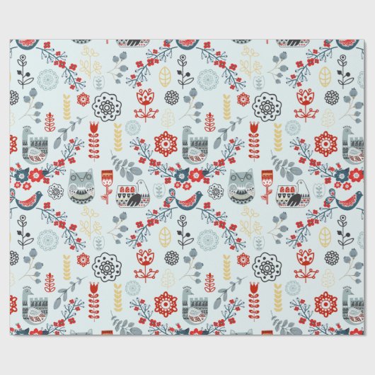 Skandinavien Folklorekunst Pflanze Rote Blume Geschenkpapier (Flach)