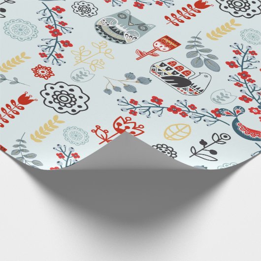 Skandinavien Folklorekunst Pflanze Rote Blume Geschenkpapier (Ecke)