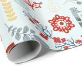 Skandinavien Folklorekunst Pflanze Rote Blume Geschenkpapier (Rolleneckpunkt)