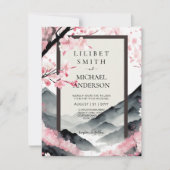 Skandinavien Japandi Wedding Theme Pink Black Einladung (Vorderseite)