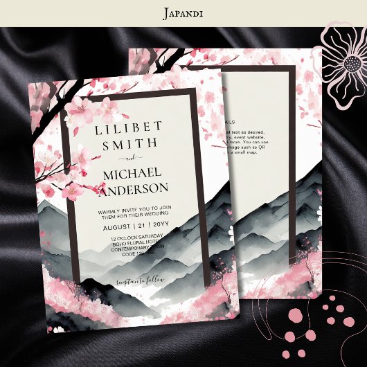Skandinavien Japandi Wedding Theme Pink Black Einladung
