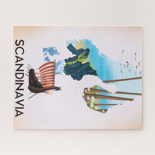 Skandinavien Karte Viking Reiseplakat Puzzle (Horizontal)