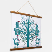 Skandinavien Moderne Kunst Nordic Tree of Life Mau Wandteppich Mit Holzrahmen (Gewinkelt)