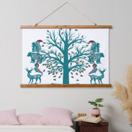 Skandinavien Moderne Kunst Nordic Tree of Life Mau Wandteppich Mit Holzrahmen
