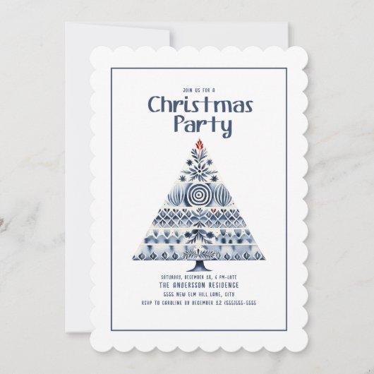 Skandinavien Nordic Blue Christmas Tree Party Einladung (Vorderseite)