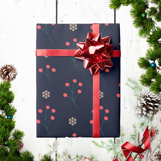 Skandinavien Nordic Winter Berry und Snowflake Geschenkpapier