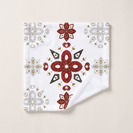 Skandinavien Red Blue Gold Nordic Graphic Badhandtuch Set (Waschlappen)