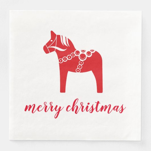 Skandinavien Rotes Pferd Nordic Frohe Weihnachten Serviette (Vorderseite)