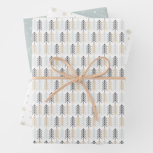 Skandinavien Weihnachtsbäume Schneeflocken Branche Geschenkpapier Set (Beispiel)