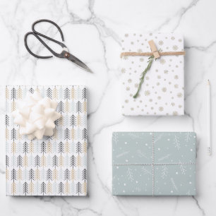 Skandinavien Weihnachtsbäume Schneeflocken Branche Geschenkpapier Set