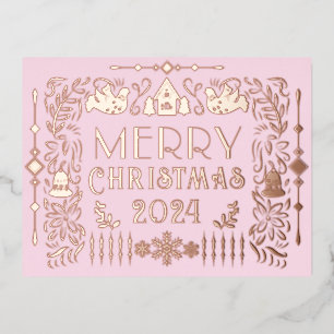 Skandinavien Weihnachtsjahr rosa Folien Feiertagspostkarte