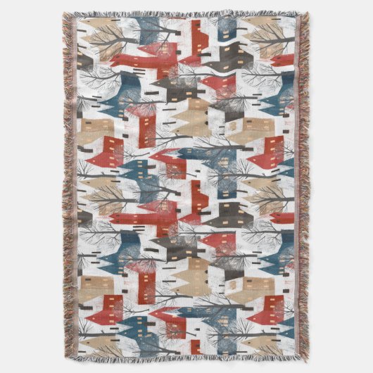 Skandinavien Winter Small Town Muster Decke (Vorderseite Vertikal)