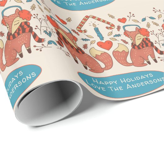 Skandinavien Woodland FOXES Winter Xmas Folkloreku Geschenkpapier (Rolleneckpunkt)