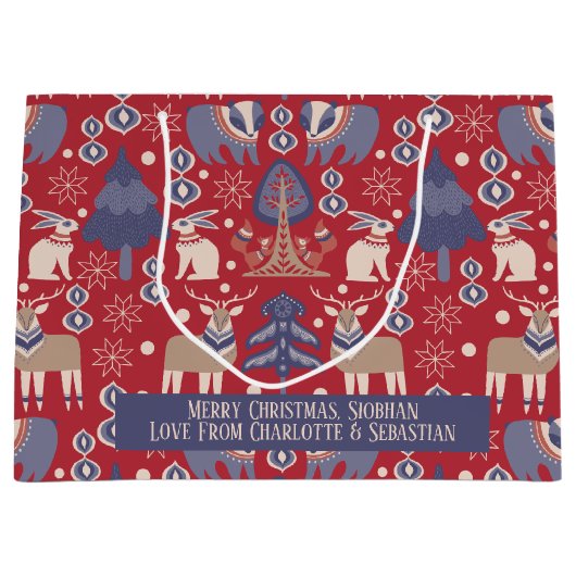 Skandinavien Woodland Personalisiert Weihnachten Große Geschenktüte (Vorderseite)