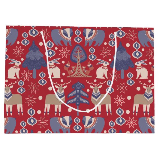 Skandinavien Woodland Personalisiert Weihnachten Große Geschenktüte (Rückseite)