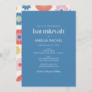 Skandinavier Boho Folk Blume Blue Bat Mitzvah Einladung