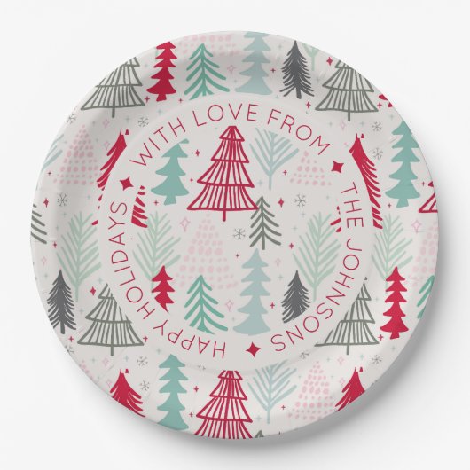 Skandinavier Doodle Weihnachtsbaumen Personalisier Pappteller (Vorderseite)