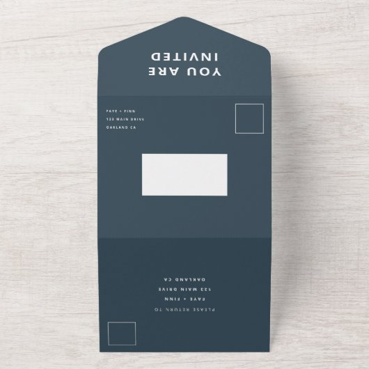 Skandinavier Dusky Blue | Minimalistische Hochzeit All In One Einladung (Außenbereich)