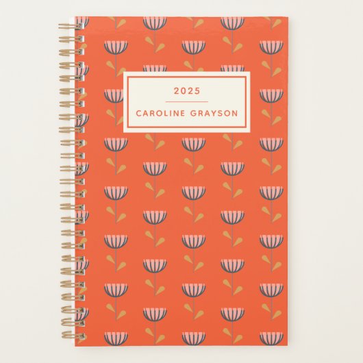 Skandinavier Folklore Floral Orange Personalisiert Planer (Vorderseite)
