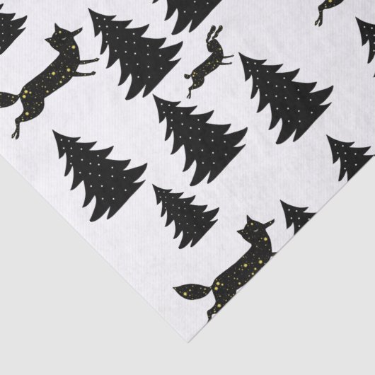 Skandinavier Fox Rabbit Schwarzer Weihnachtsbaum Seidenpapier (Detail)